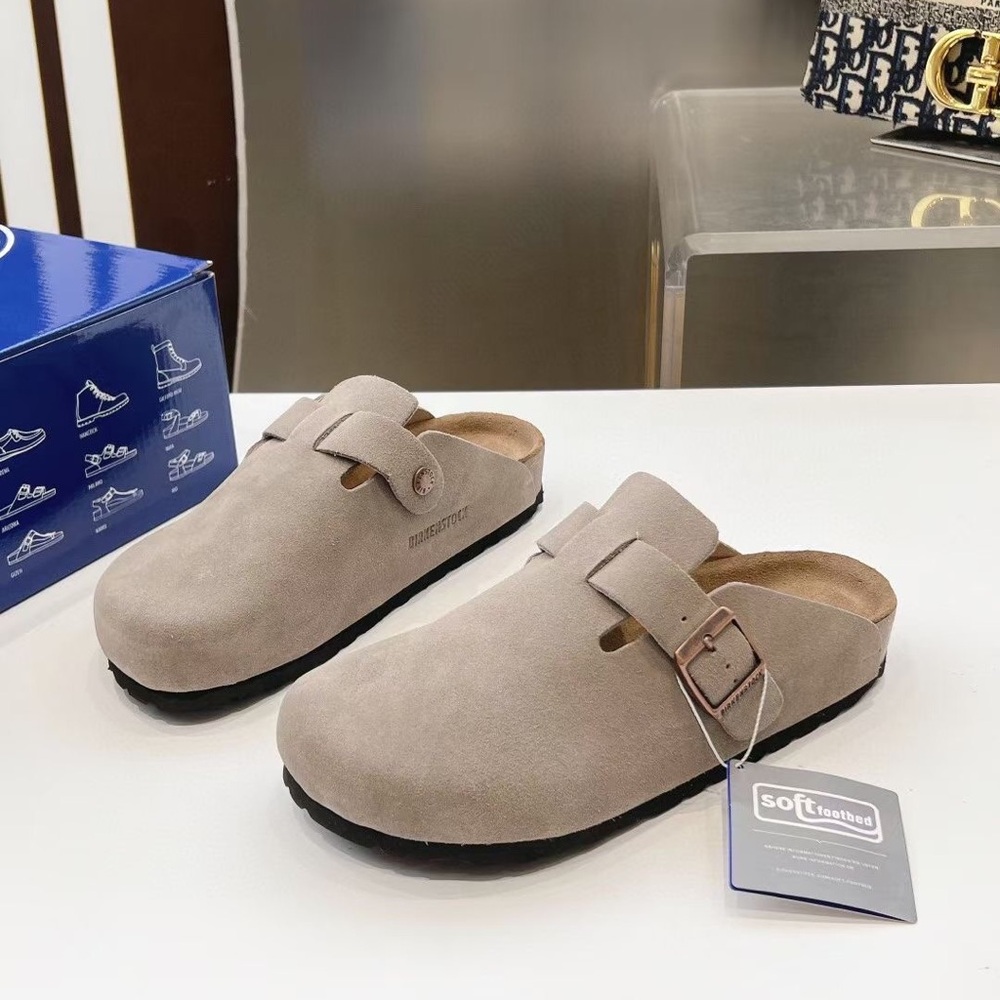 Birkenstock Men's Taupe Suede Clogs